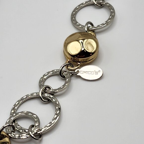 Chico's Long Textured Gold Disc and Silver Link Necklace - Picture 5 of 5